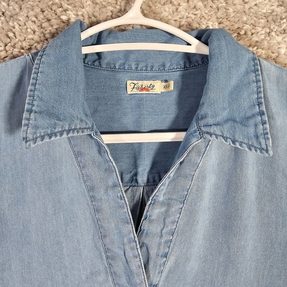 Faherty Women’s Chambray Mini Dress Blue Short Sleeve Utility Size XS Coastal - Picture 4 of 11